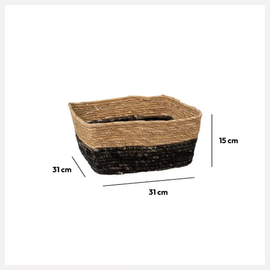 Cesto contenitore 31x15h cm in vimini intrecciato nero e naturale - Arlek