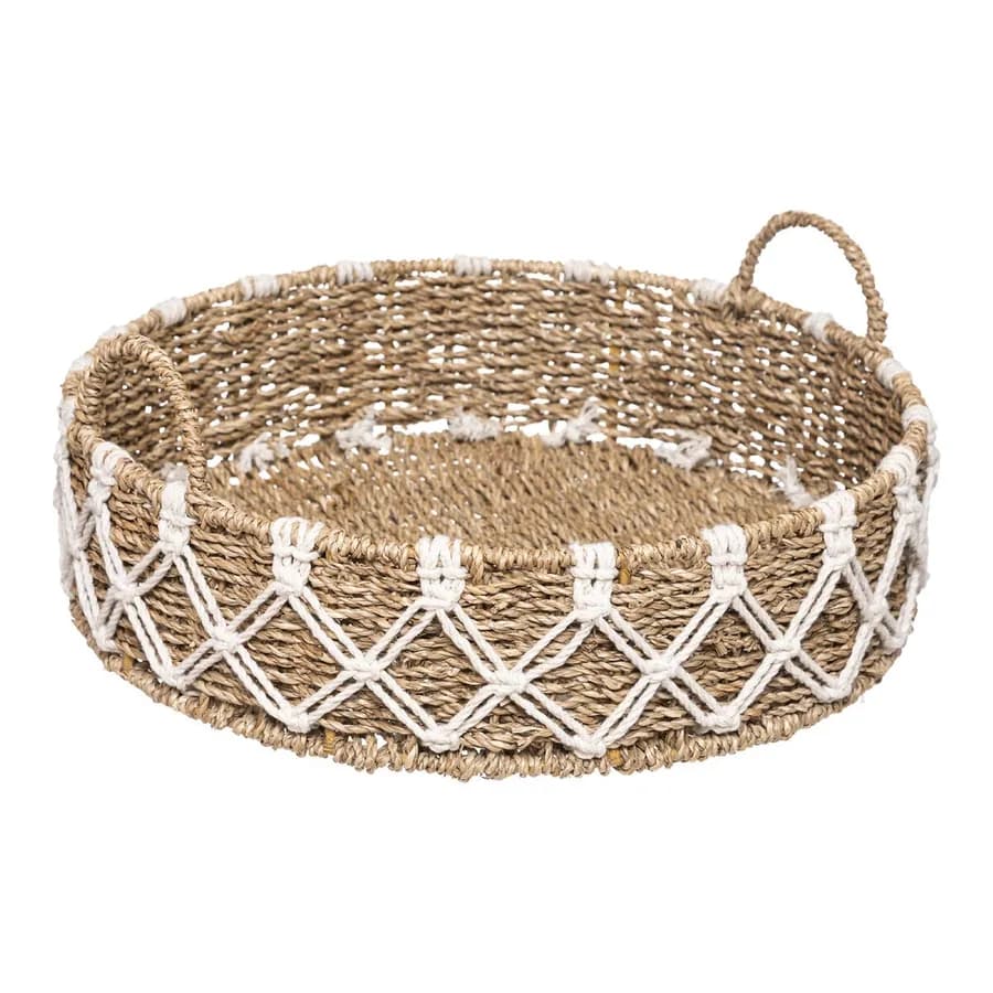 Cesto contenitore rotondo 39 cm in vimini naturale e bianco