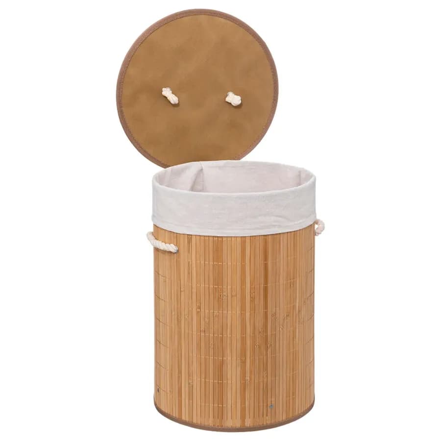 Cesto portabiancheria 48 L rotondo in legno bambù naturale estraibile - Bambux