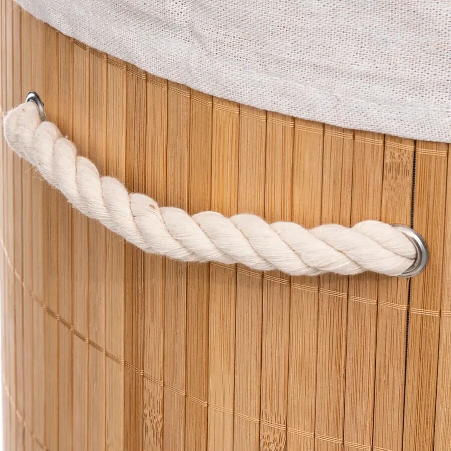 Cesto portabiancheria 48 L rotondo in legno bambù naturale estraibile - Bambux