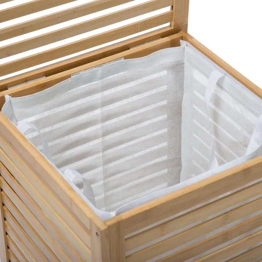 Cesto portabiancheria 65 L in legno bambù naturale estraibile