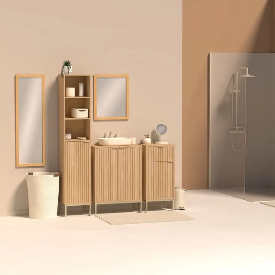 Cesto portabiancheria 80 L beige con manici in similpelle