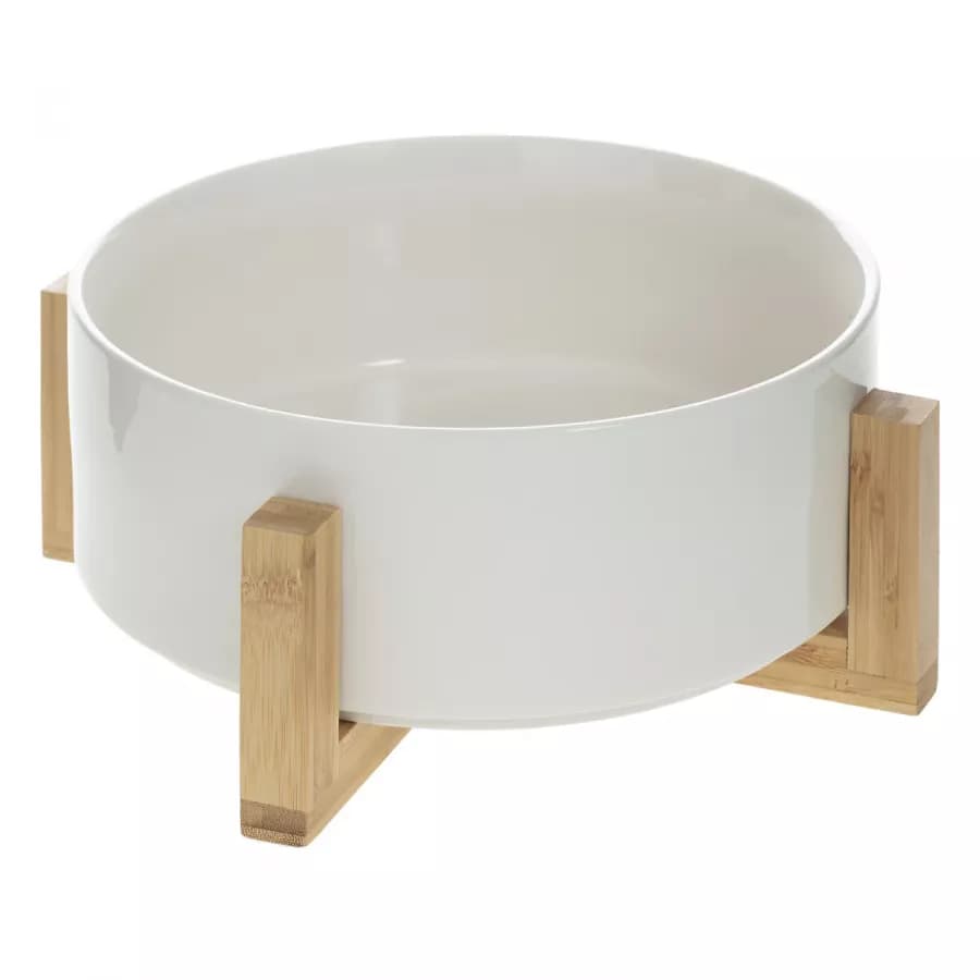 Ciotola insalatiera rotonda 23 cm in ceramica bianco e bambù naturale