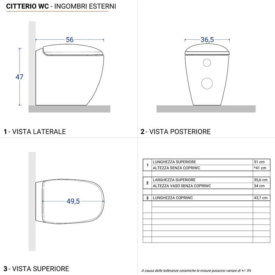 Vaso filomuro a cacciata rimfree sedile SoftClose Serie Citterio - Geberit
