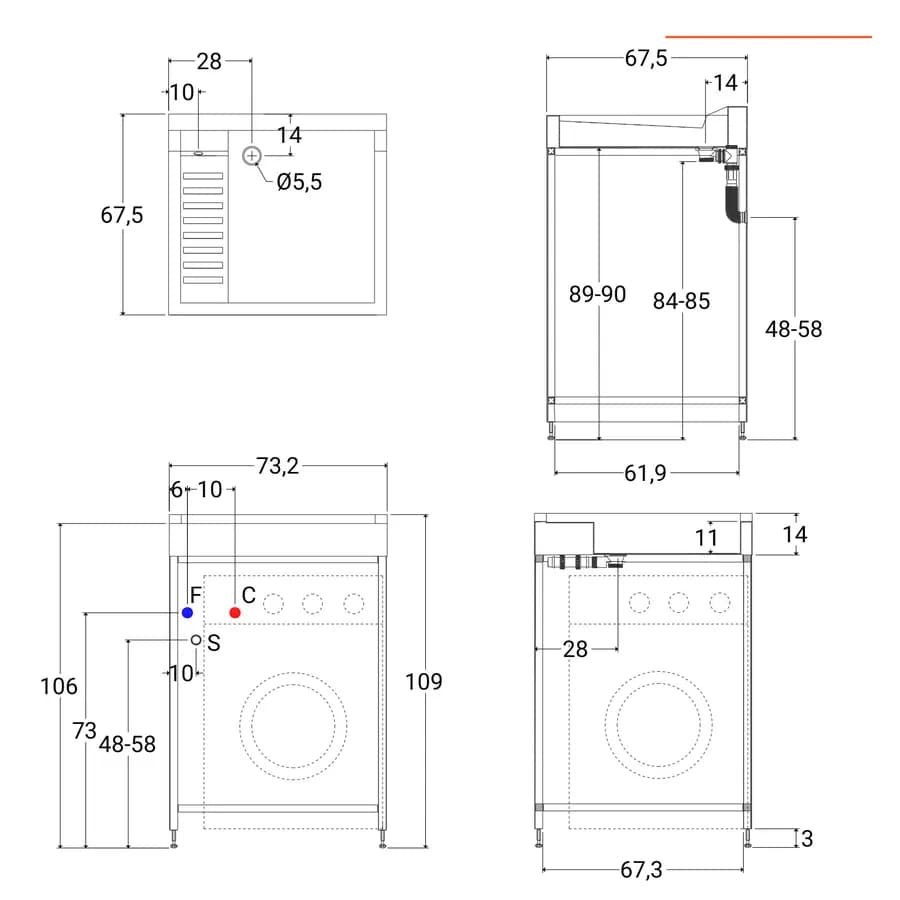 Colavene Lavacril On lavatoio copri lavatrice con lavabo ABS bianco 73x67x109h cm