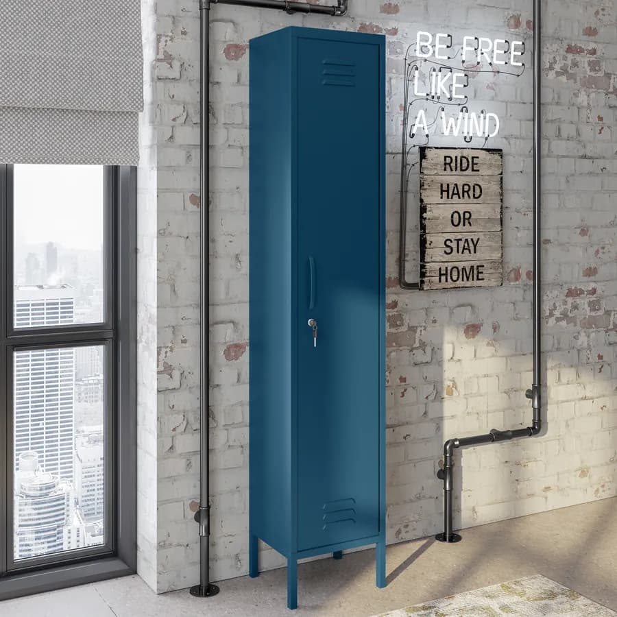 Colonna multiuso 35x180h cm in acciaio blu petrolio con 1 anta e serratura - Roger