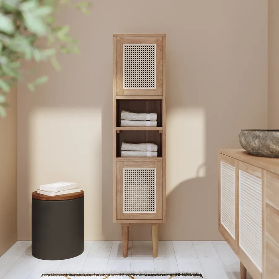 Colonna bagno 150 h cm in teak naturale e paglia di vienna - Malindi