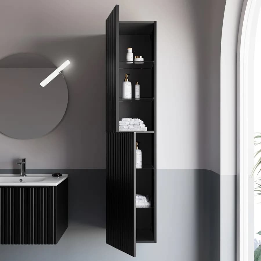 Colonna bagno 160 cm nero opaco effetto cannettato - Lameck