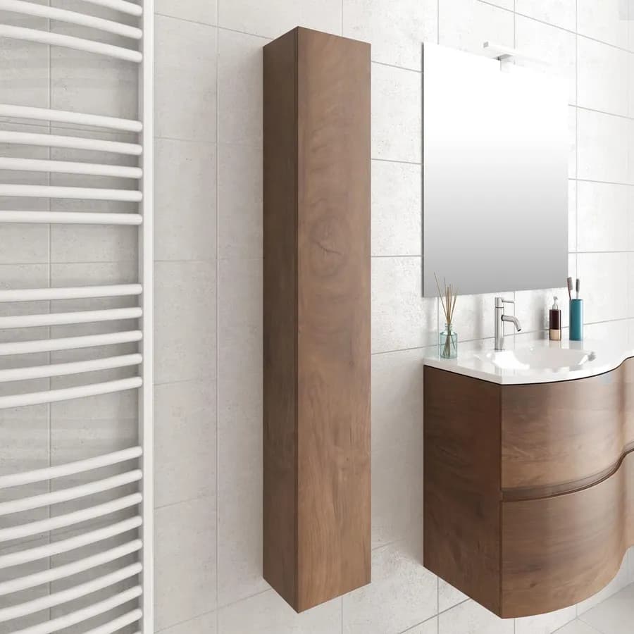 Colonna bagno sospesa 25x120h cm reversibile con ripiani in legno noce nativo - Caledonia