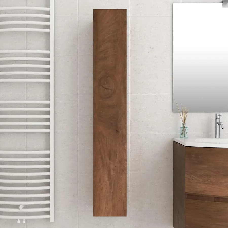 Colonna bagno sospesa 25x120h cm reversibile con ripiani in legno noce nativo - Caledonia