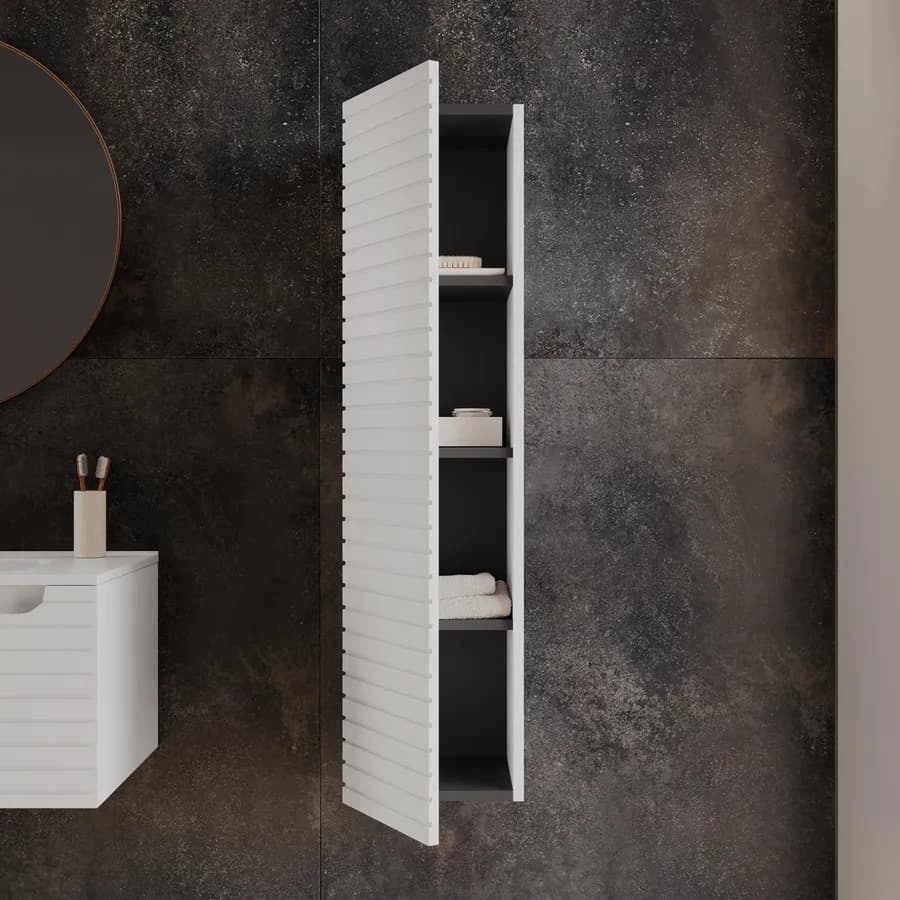 Colonna bagno sospesa 30x120 h cm cannettato con anta reversibile bianco opaco - Deck