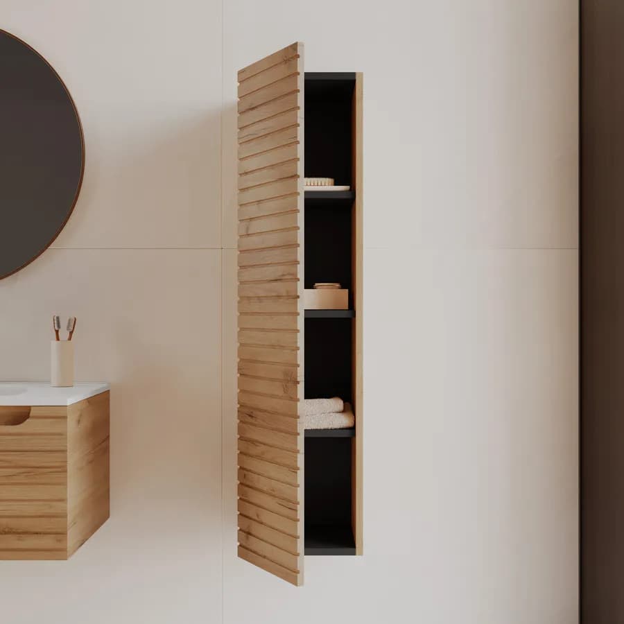Colonna bagno sospesa 30x120 h cm cannettato con anta reversibile rovere gold - Deck