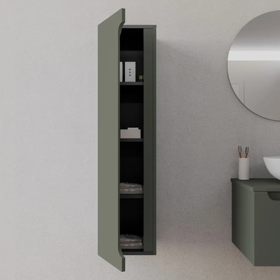 Colonna bagno sospesa 30x120 h cm con anta reversibile verde cemento - Sleek