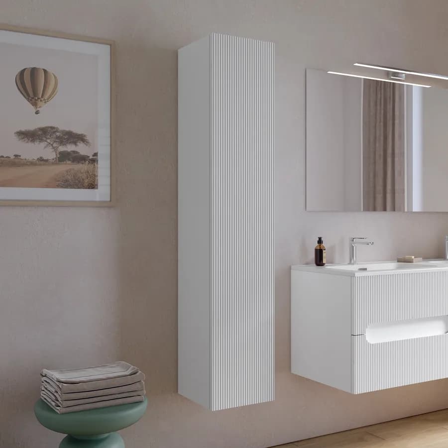 Colonna bagno sospesa 30x150 h cm cannettato con anta reversibile bianco opaco - Tayga