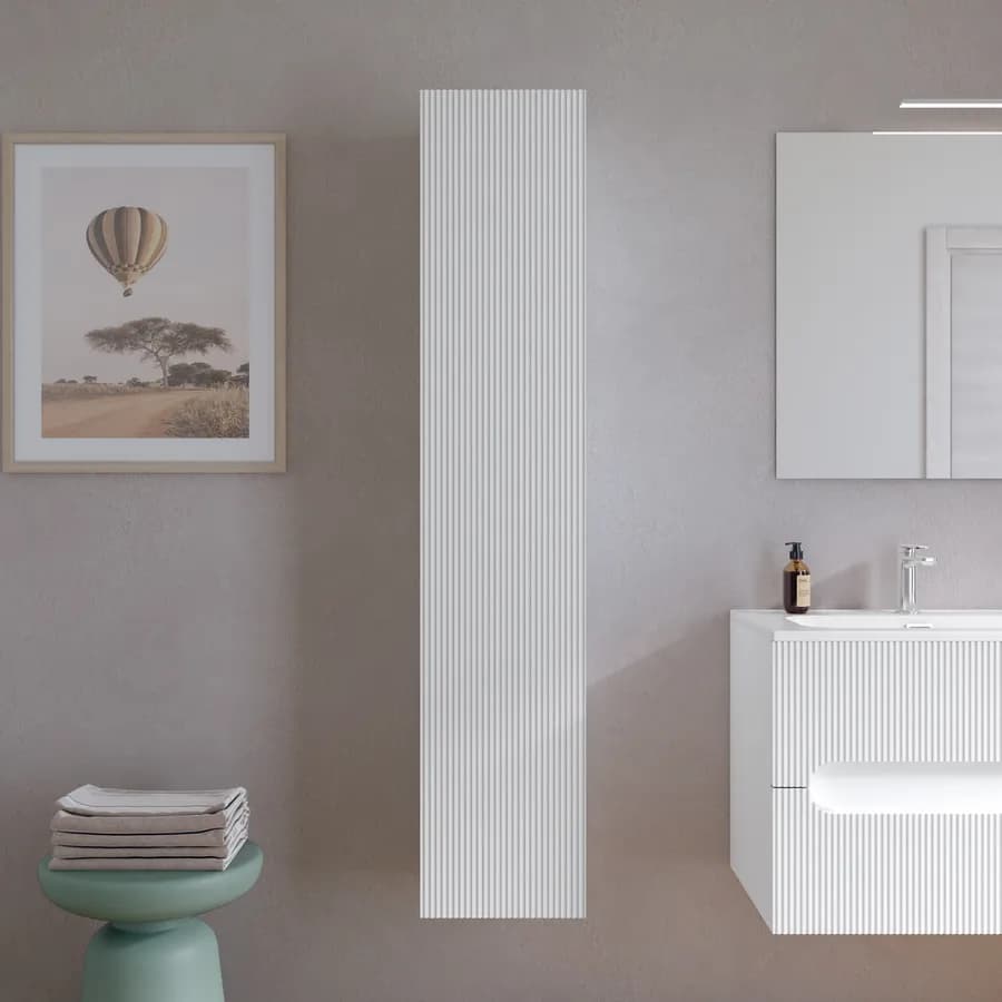 Colonna bagno sospesa 30x150 h cm cannettato con anta reversibile bianco opaco - Tayga
