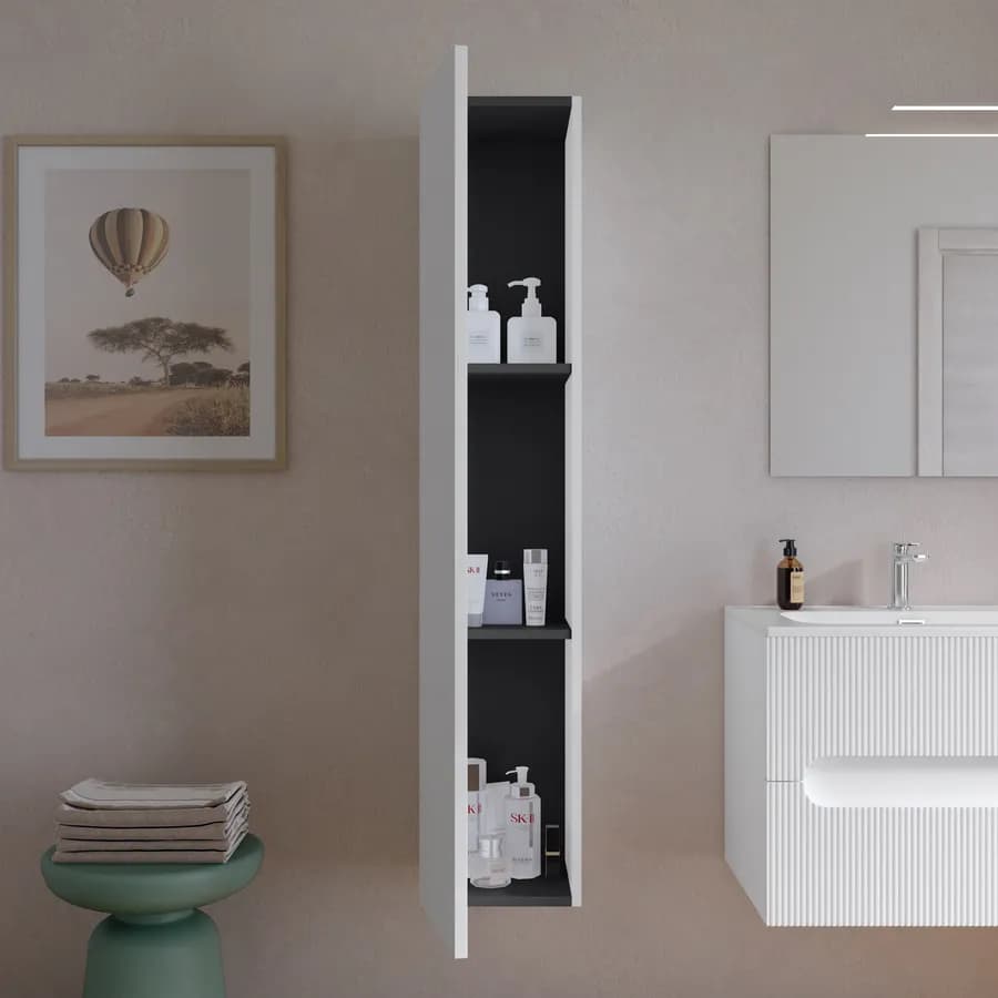 Colonna bagno sospesa 30x150 h cm cannettato con anta reversibile bianco opaco - Tayga