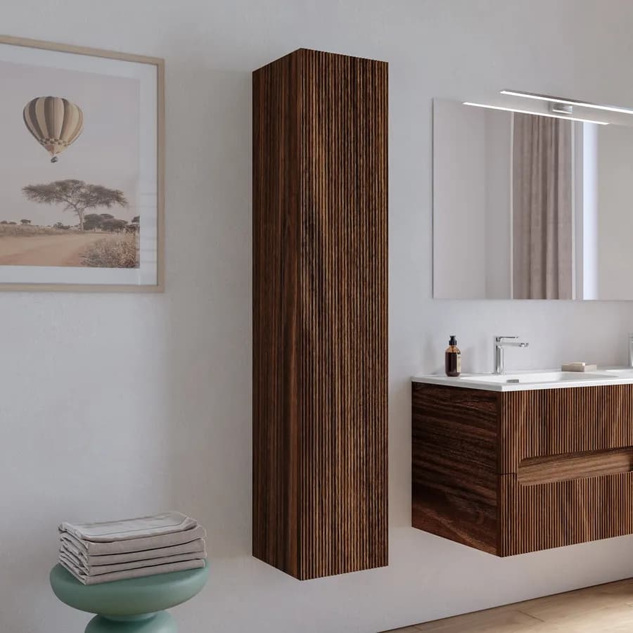 Colonna bagno sospesa 30x150 h cm cannettato con anta reversibile rovere deciso - Tayga
