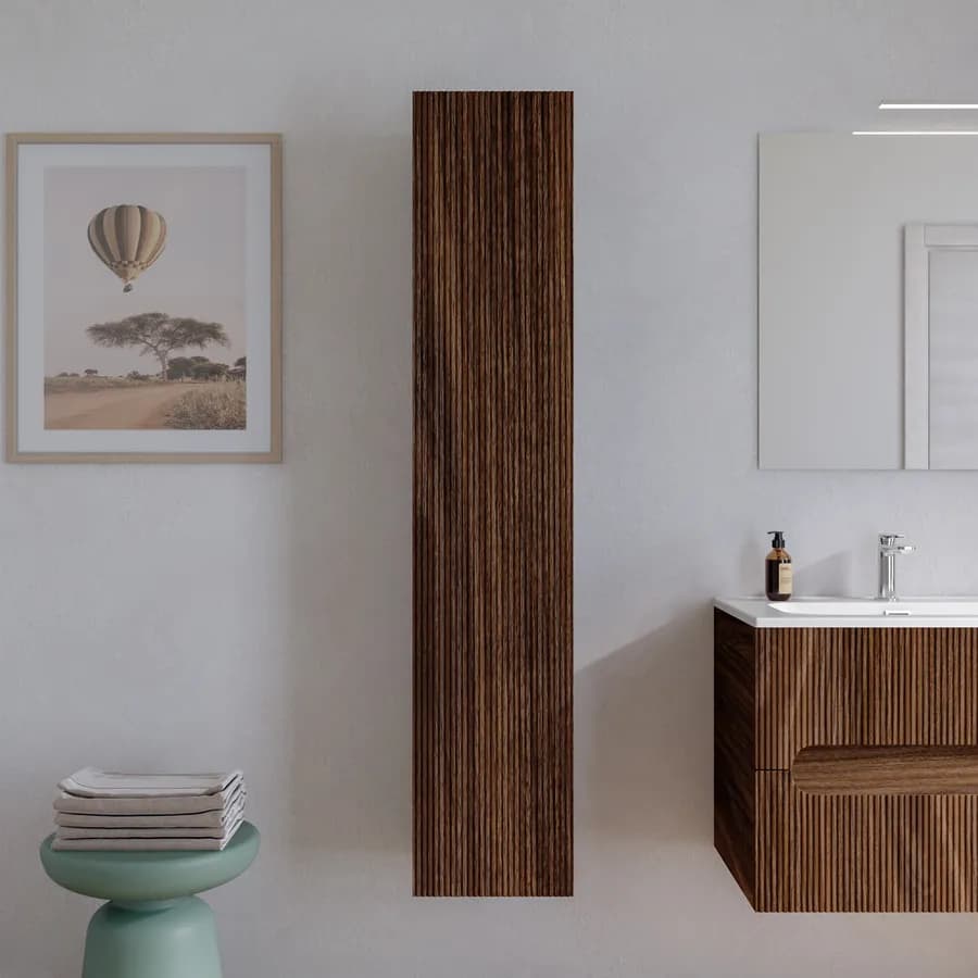 Colonna bagno sospesa 30x150 h cm cannettato con anta reversibile rovere deciso - Tayga