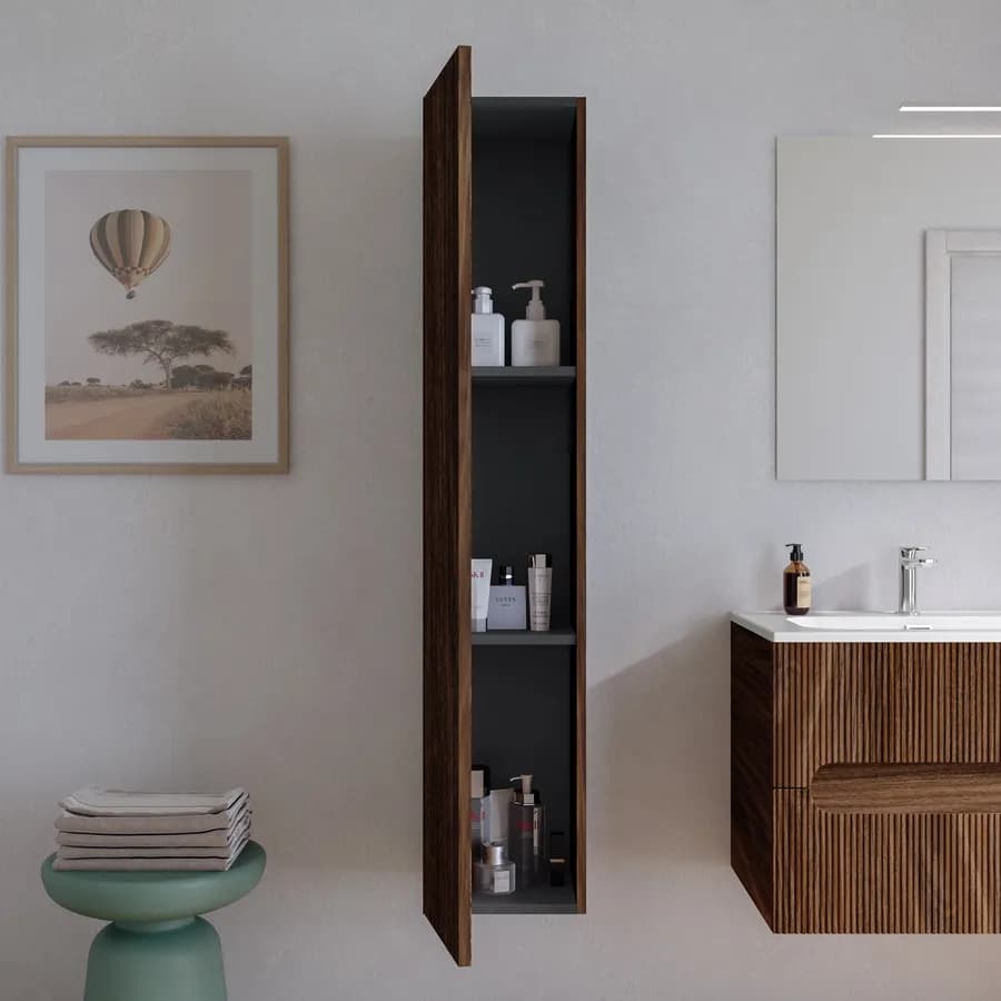 Colonna bagno sospesa 30x150 h cm cannettato con anta reversibile rovere deciso - Tayga