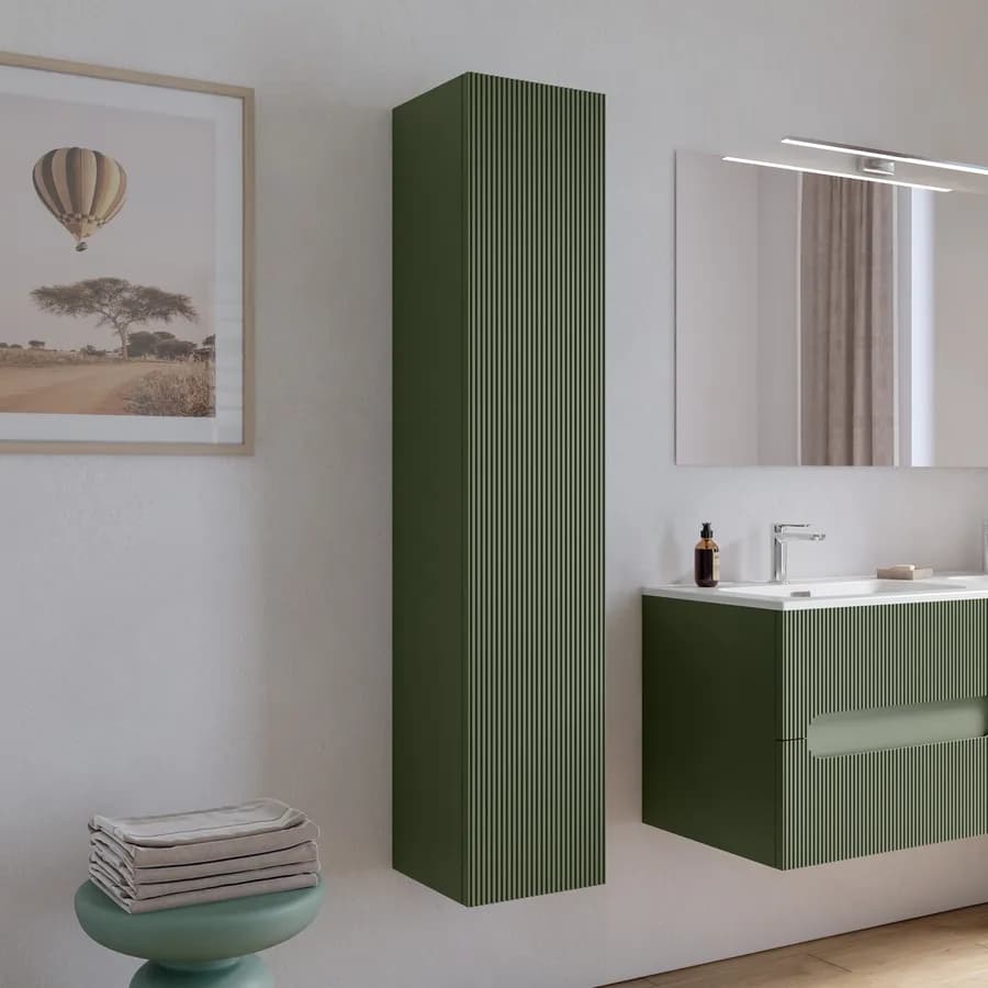 Colonna bagno sospesa 30x150 h cm cannettato con anta reversibile verde cemento - Tayga
