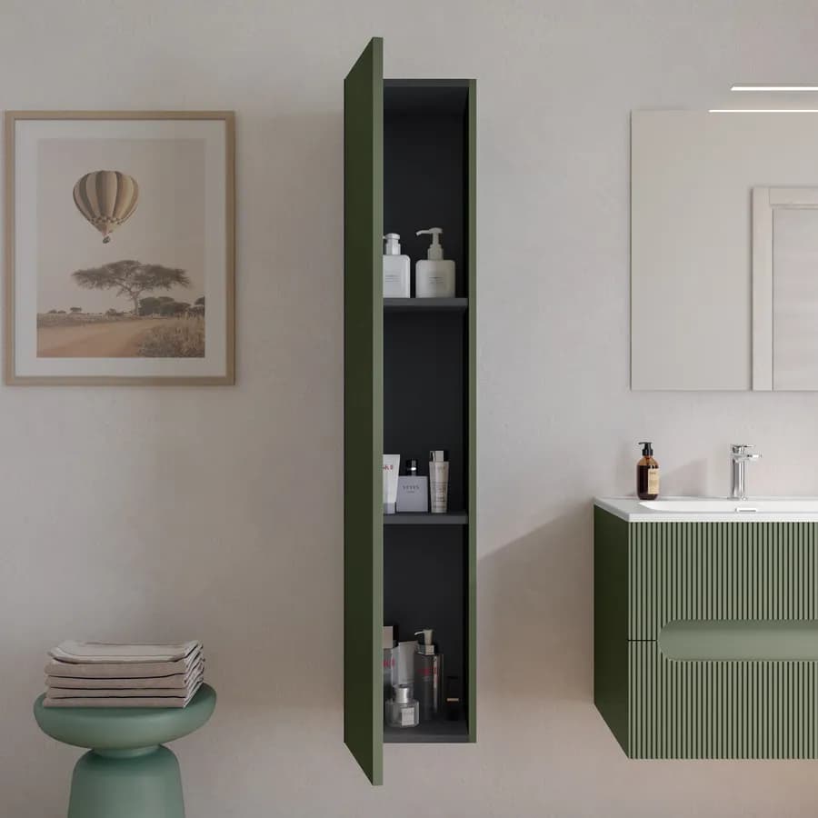 Colonna bagno sospesa 30x150 h cm cannettato con anta reversibile verde cemento - Tayga