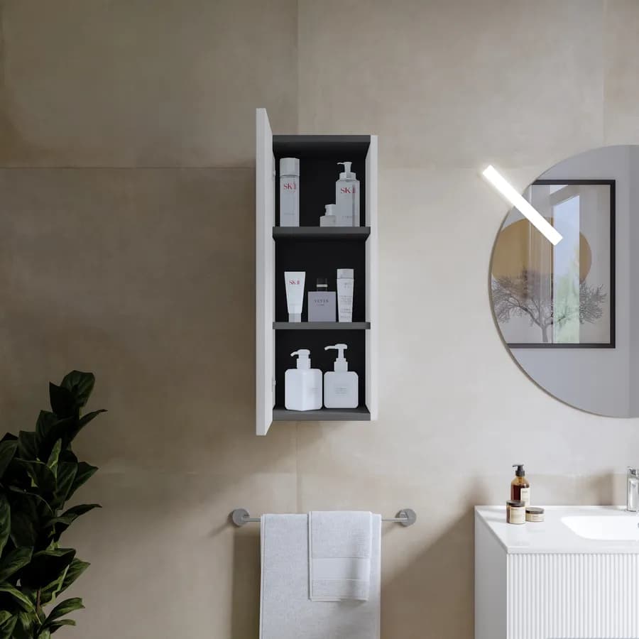 Colonna bagno sospesa 30x75 h cm cannettato con anta reversibile bianco opaco - Tayga