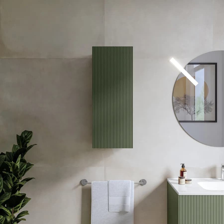 Colonna bagno sospesa 30x75 h cm cannettato con anta reversibile verde cemento - Tayga
