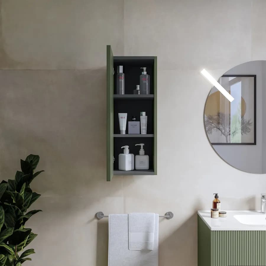 Colonna bagno sospesa 30x75 h cm cannettato con anta reversibile verde cemento - Tayga