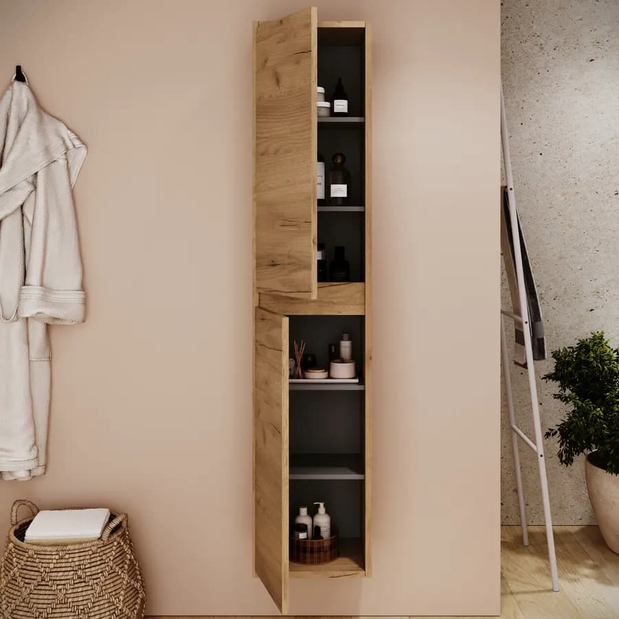 Colonna bagno sospesa 140h cm rovere africa con anta Soft Close reversibile - Medora e Libras