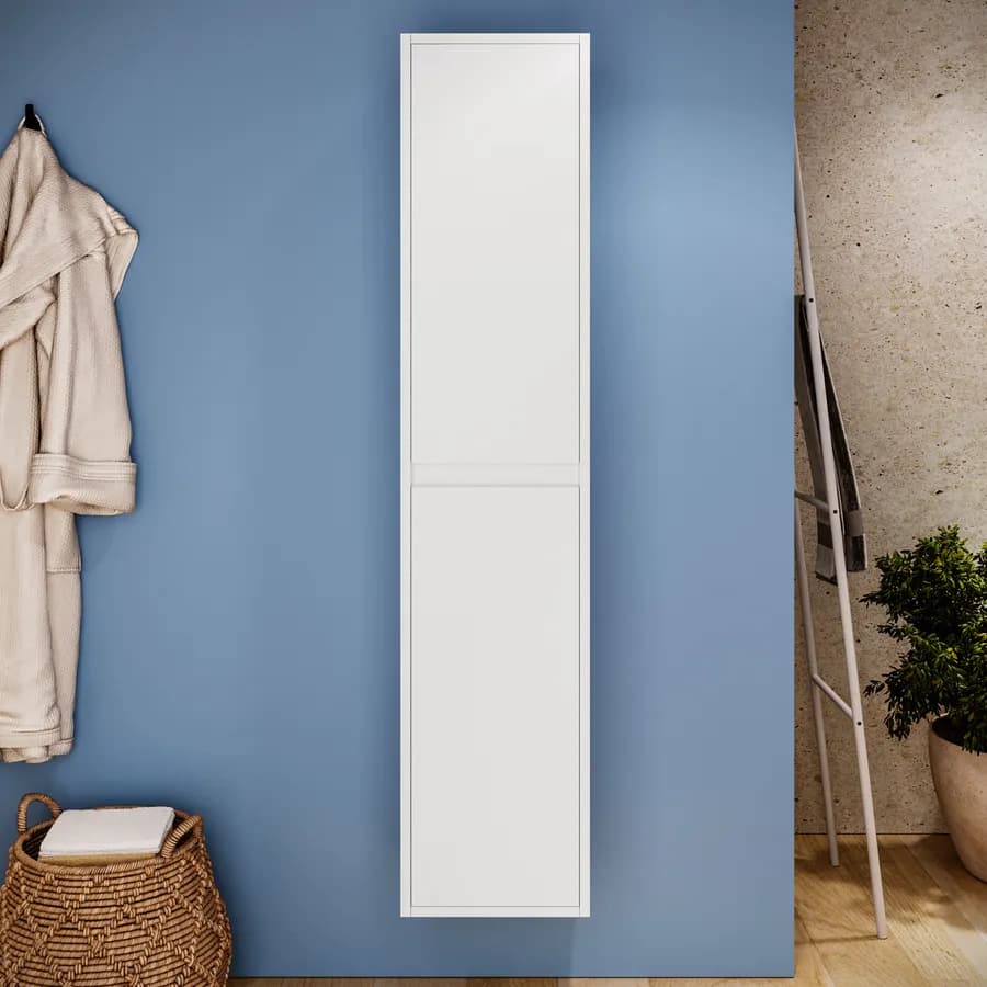 Colonna bagno sospesa 140h cm white satinato con anta Soft Close reversibile - Medora e Libras