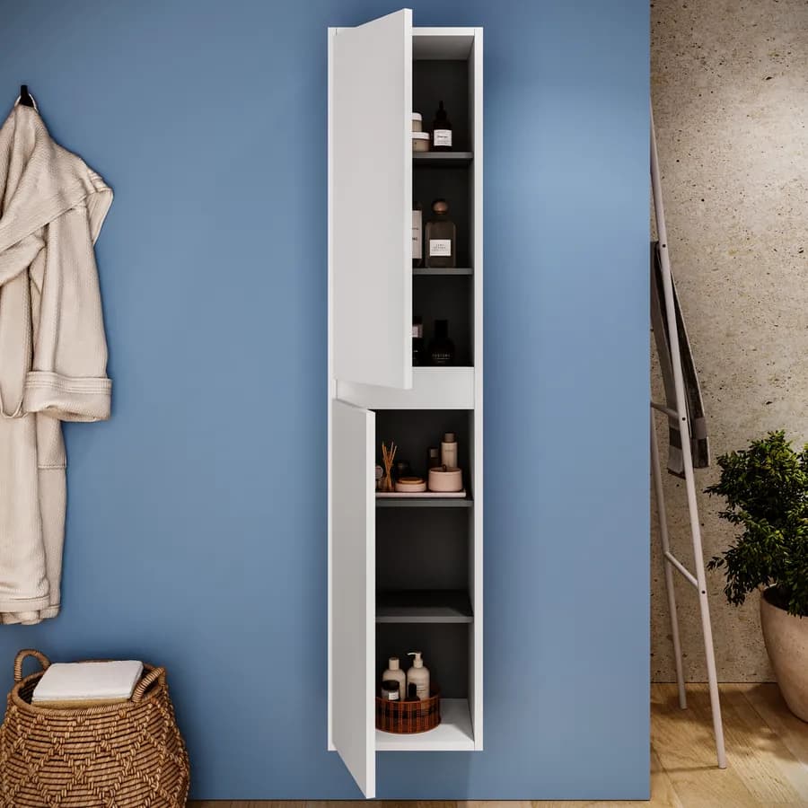 Colonna bagno sospesa 140h cm white satinato con anta Soft Close reversibile - Medora e Libras