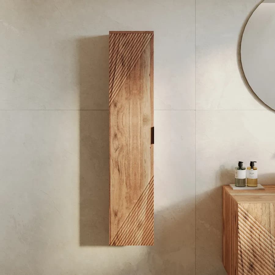 Colonna da bagno sospesa 120h cm in legno di acacia effetto cannettato - Maring