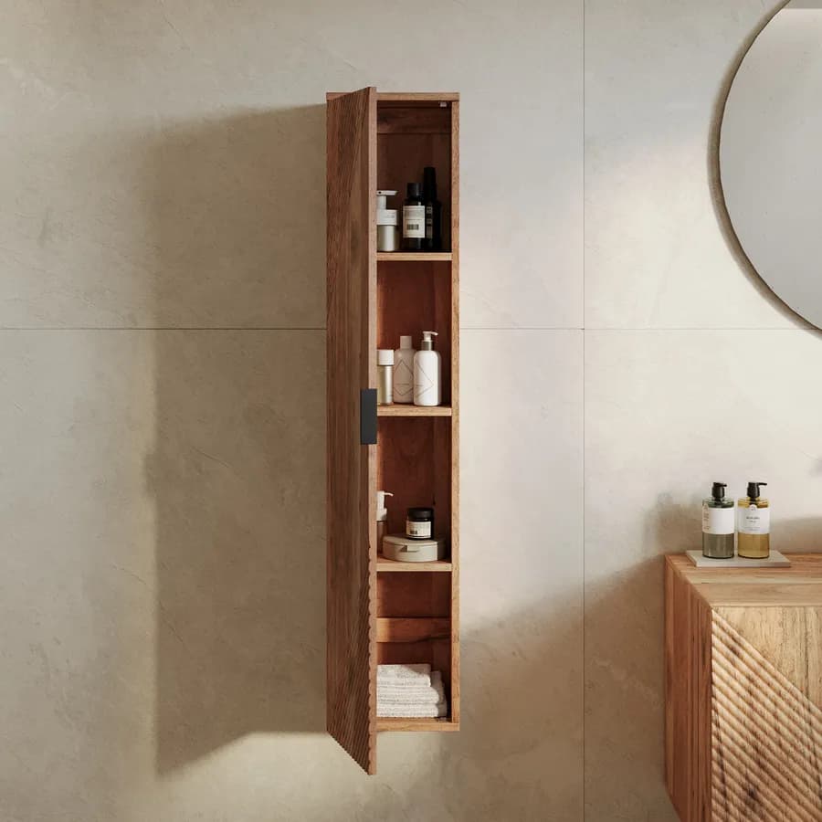 Colonna da bagno sospesa 120h cm in legno di acacia effetto cannettato - Maring