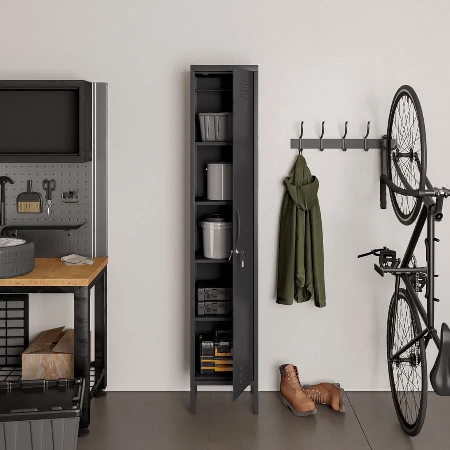 Colonna multiuso 35x180h cm in acciaio nero con 1 anta e serratura - Roger