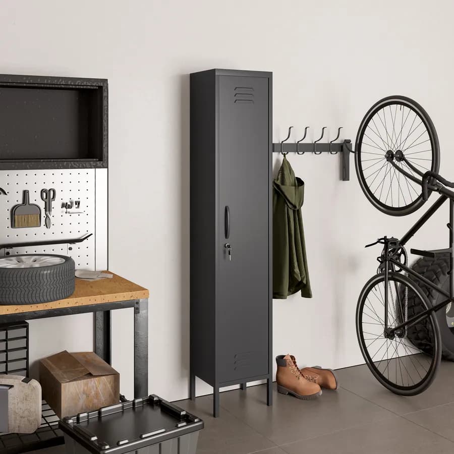 Colonna multiuso 35x180h cm in acciaio nero con 1 anta e serratura - Roger