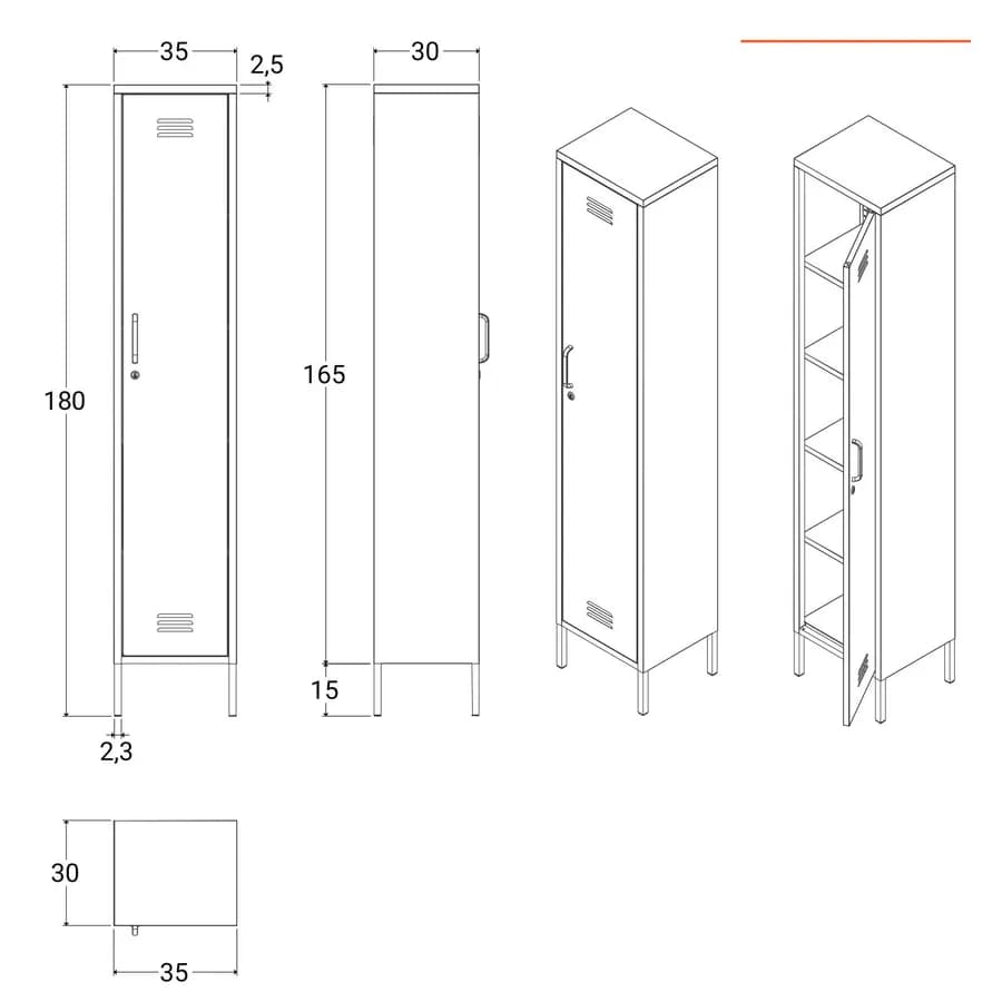 Colonna multiuso 35x180h cm in acciaio nero con 1 anta e serratura - Roger