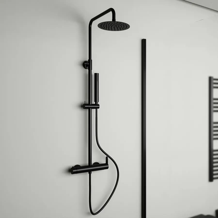 Colonna doccia nero con asta telescopica doccetta slim soffione e miscelatore 2 vie - Cartesio