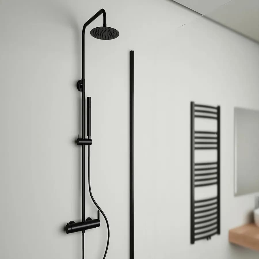 Colonna doccia nero con asta telescopica doccetta slim soffione e miscelatore 2 vie - Cartesio