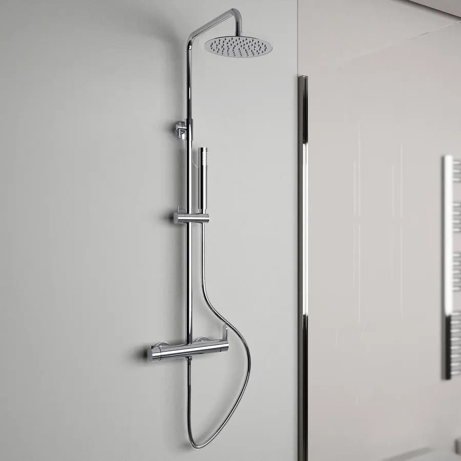 Sistema doccia da parete con soffione doccino slim e miscelatore a 2 uscite cromato - Cartesio