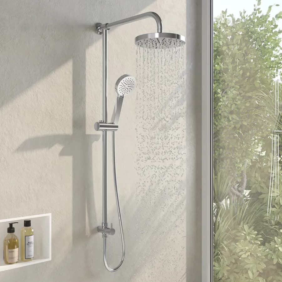 Colonna doccia Kris con presa acqua a muro soffione e doccino acciaio inox cromato