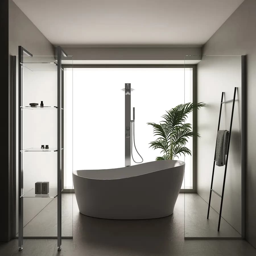 Colonna doccia bagno con doccetta e miscelatore cromosatinato - Saturna