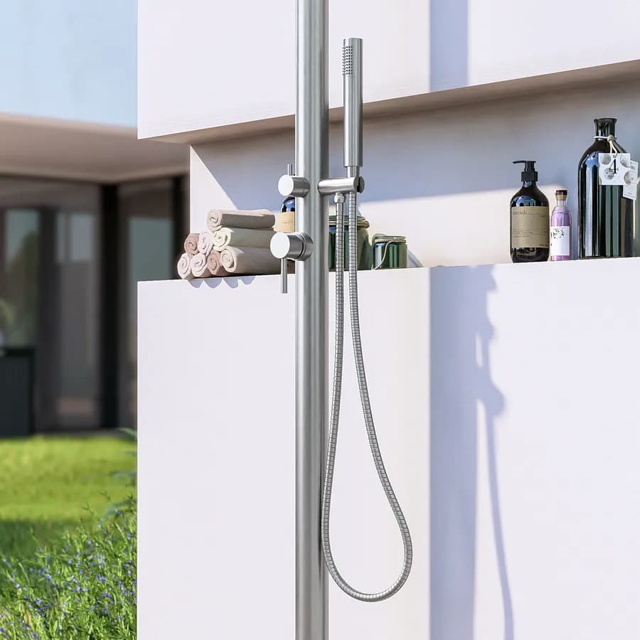Colonna doccia da esterno 222h cm con soffione e doccino in acciaio inox 304 cromo - Kokorito
