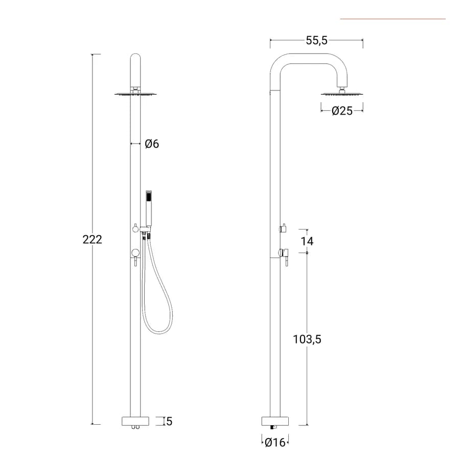 Colonna doccia da esterno 222h cm con soffione e doccino in acciaio inox 304 cromo - Kokorito
