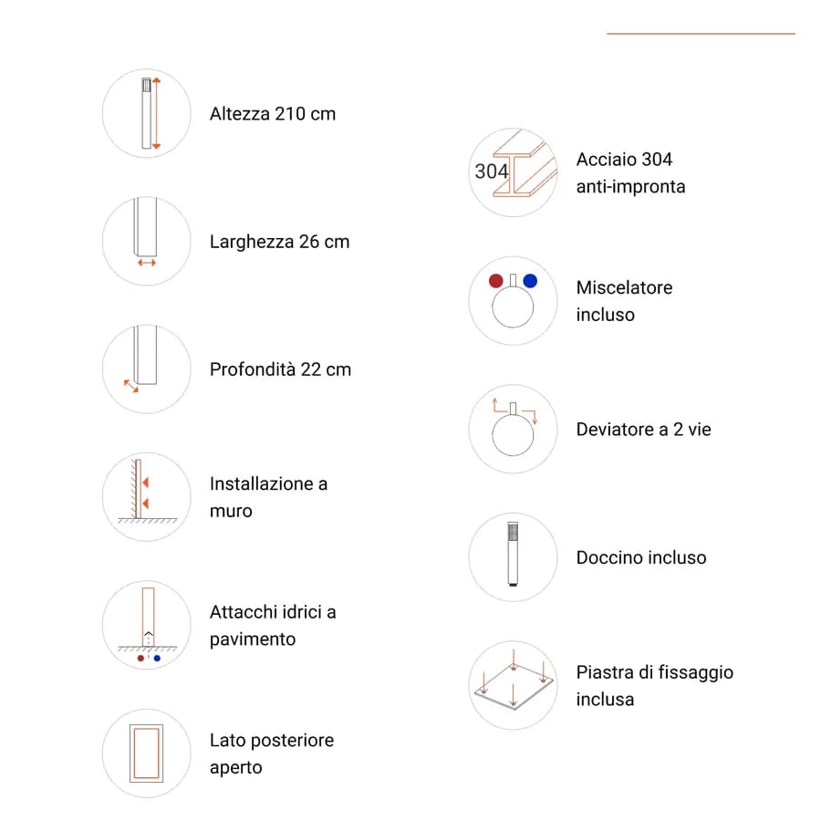 Colonna doccia da esterno con doccetta e miscelatore cromosatinato - Totem