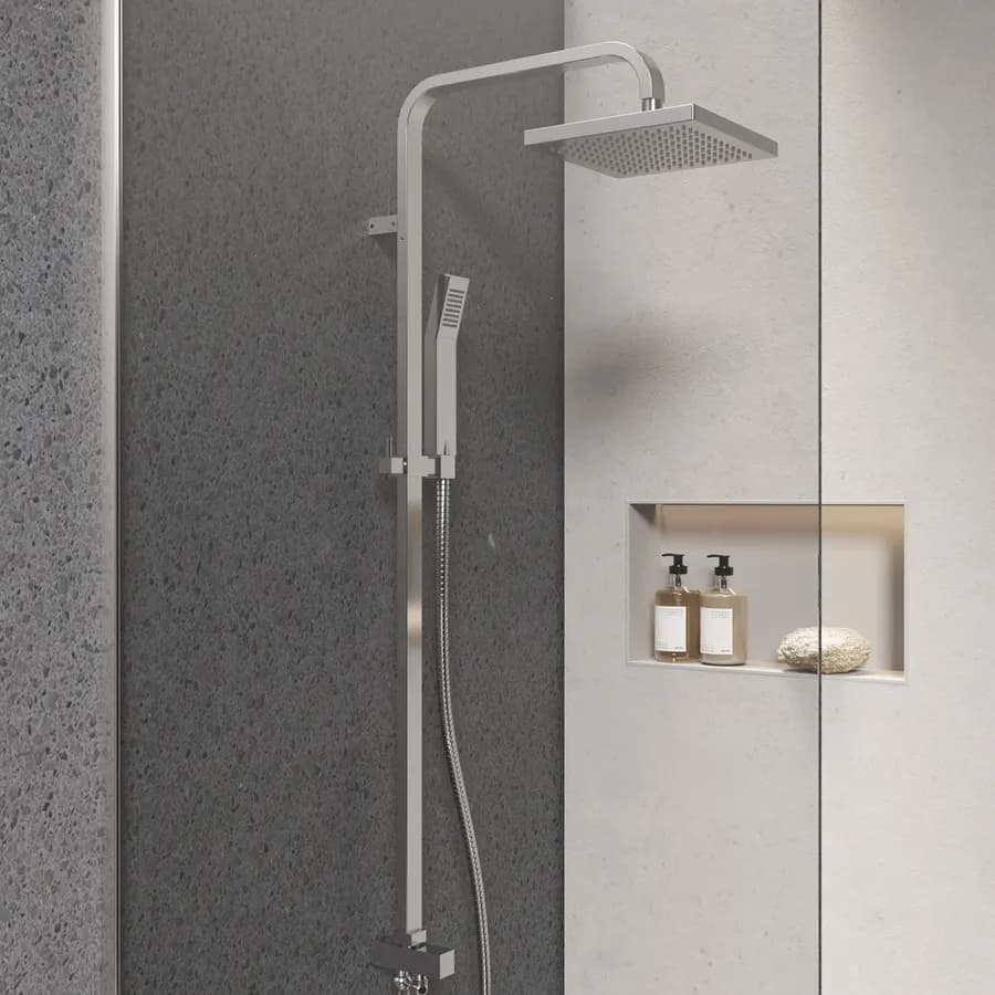 Colonna doccia in ottone cromato con soffione e doccino monogetto - Ribbon