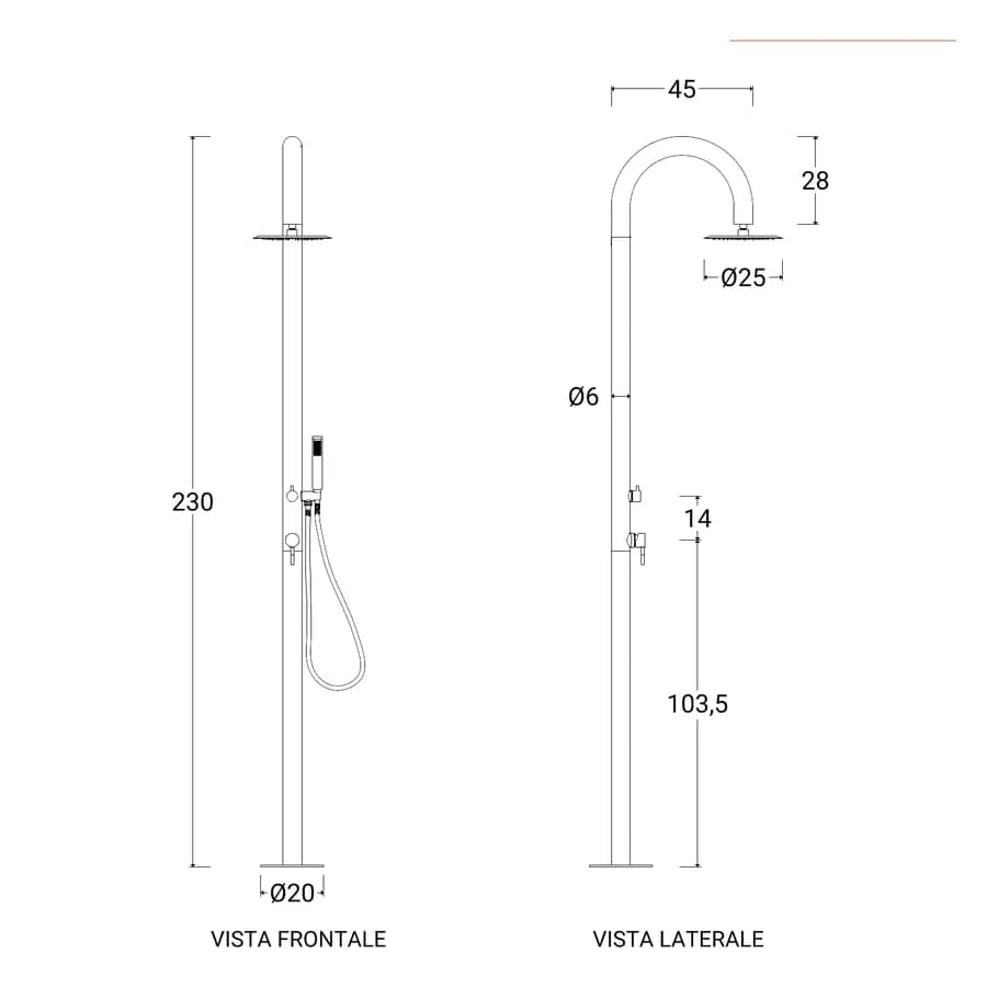 Colonna doccia per esterno 230h cm in acciaio inox 304 cromo - Keiras