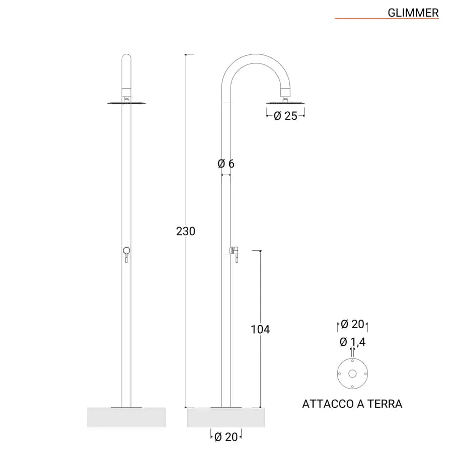 Colonna doccia per esterno in acciaio inox 304 satinato - Glimmer