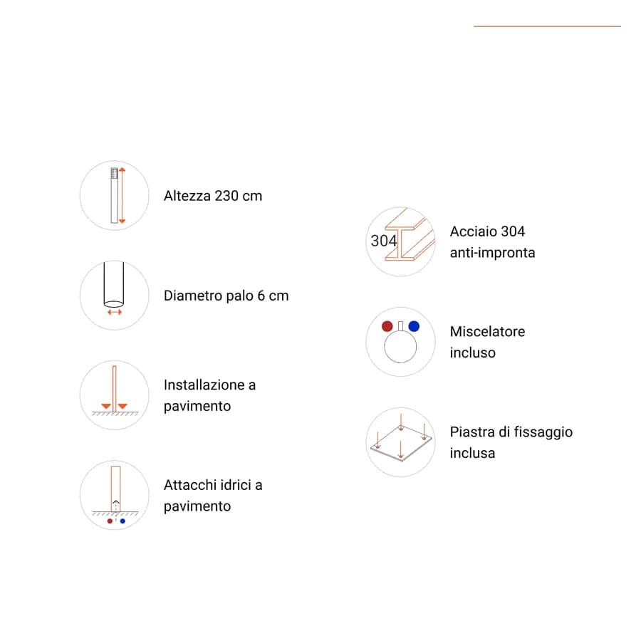 Colonna doccia per esterno in acciaio inox 304 satinato - Glimmer