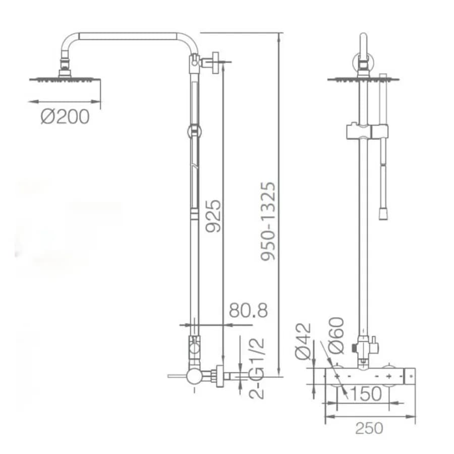 Colonna doccia telescopica 140 h cm in acciaio inox cromato - Plaka Stick