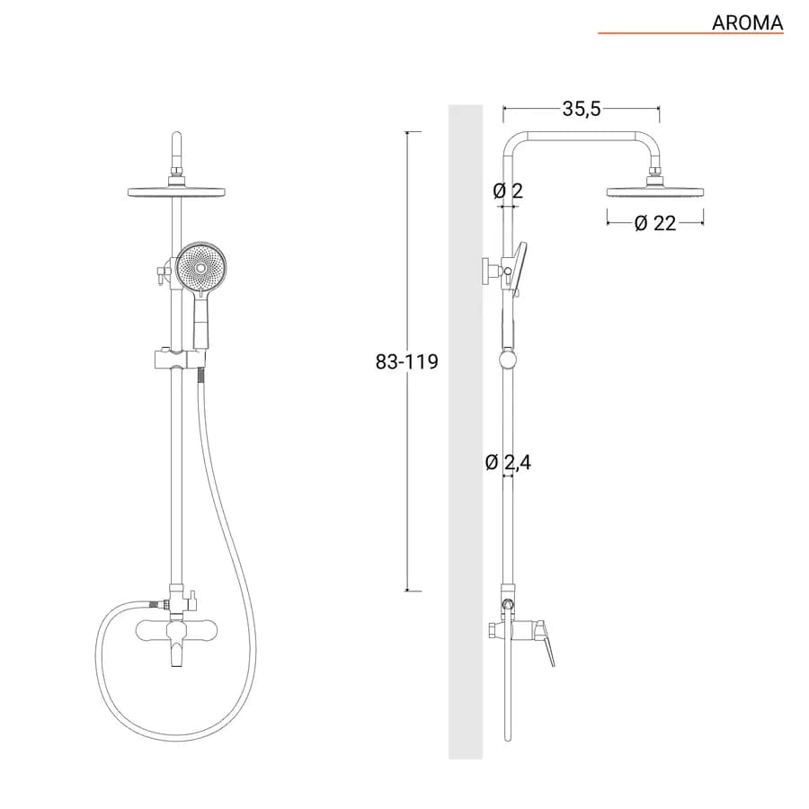 Colonna doccia telescopica con soffione e doccino cromato - Aroma